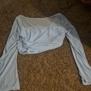 SHEIN Light Blue Ruched Long Sleeve Top